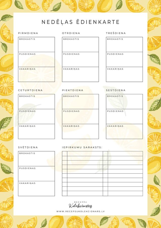 Nedēļas ēdienkarte (digitāls fails)