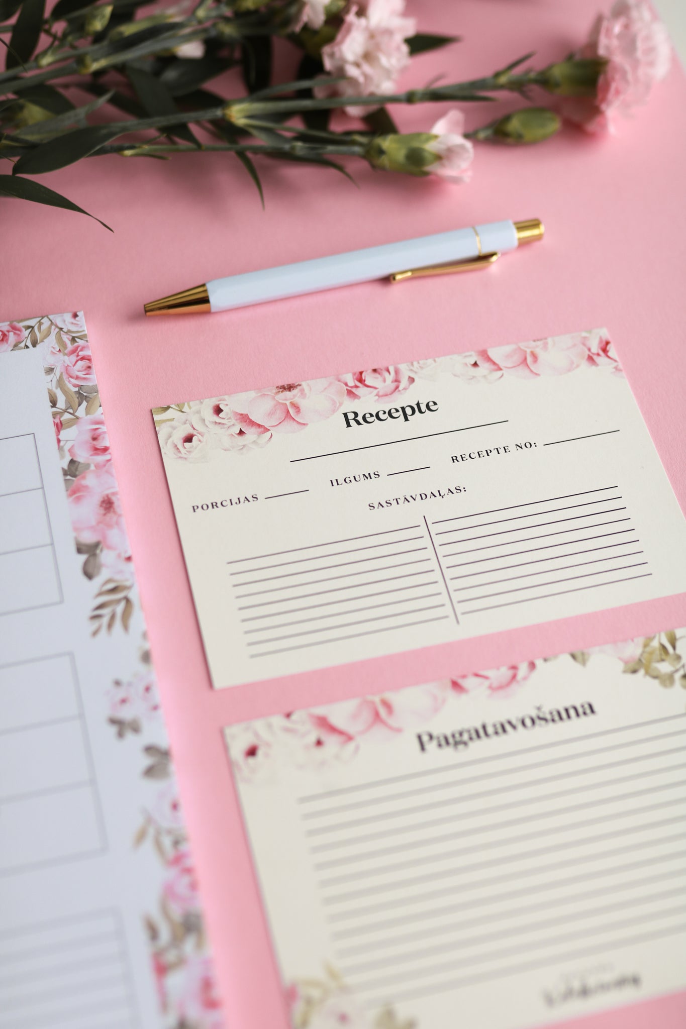 Recepšu kartīšu komplekts. Peonijas ziedi